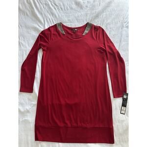 NWT Daisy Fuentes Red Tunic Embellished Beaded Holiday Fancy Career Work Large